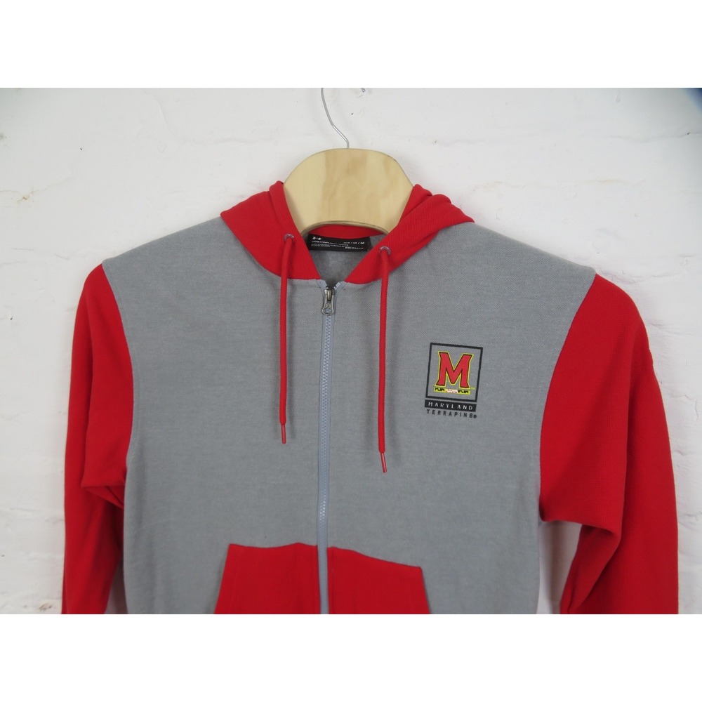 Maryland Terrapins Hoodie Mens Medium Gray Red Under Armour Football Full Zip